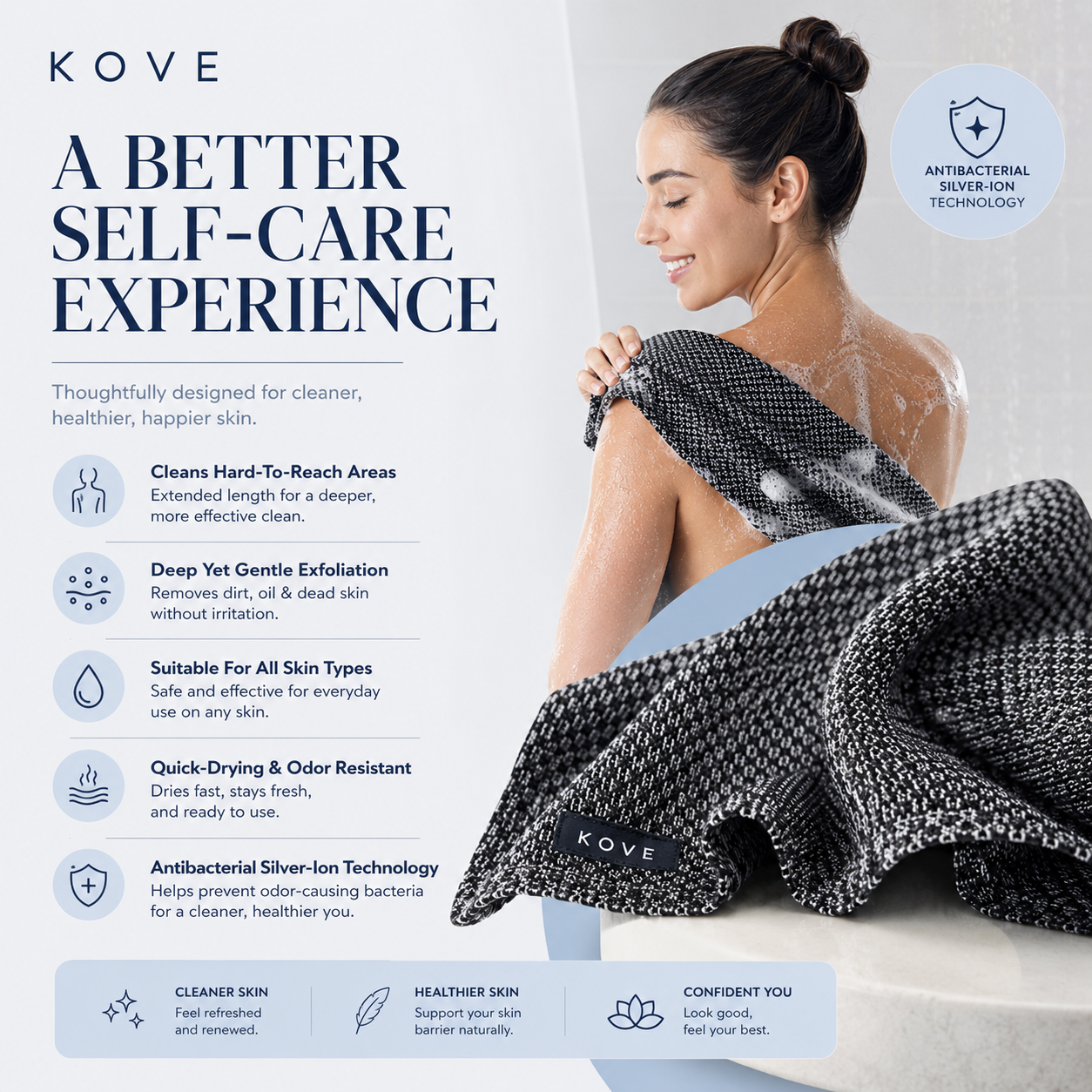 Kove Exfoliating Antibacterial Shower Towel